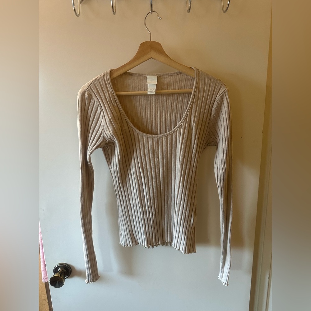H&M Ribbed Scoop Neck Blouse - Cream